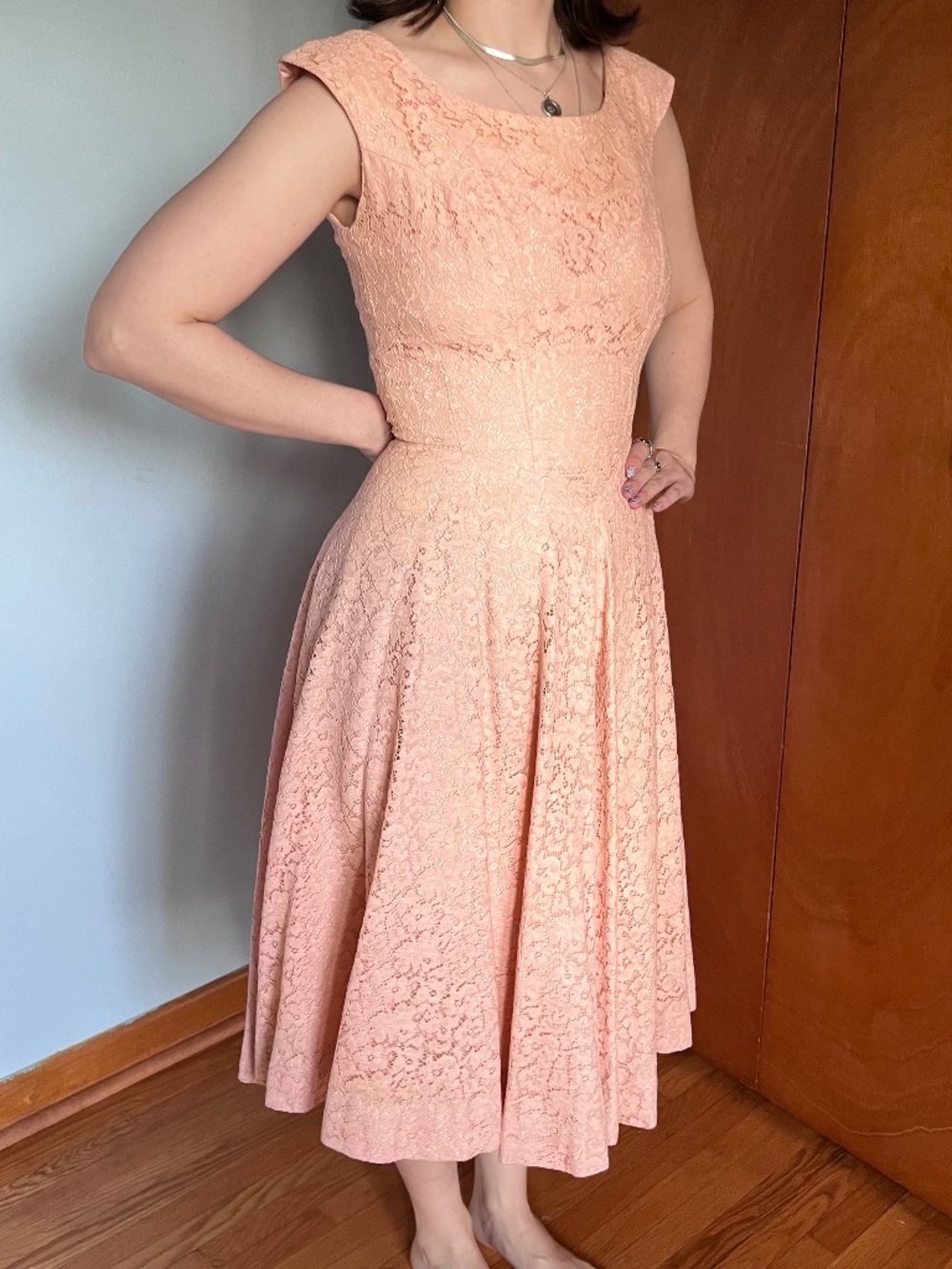 Vintage Pink Lace Dress - A Line - Ex-Small/ Small